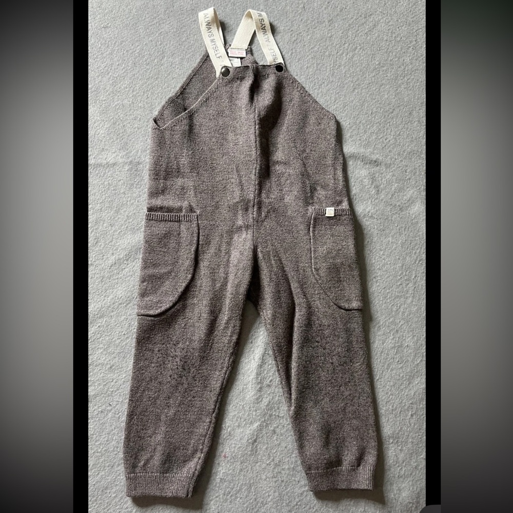 Zara Baby Knit Wear Overall Suspenders Boy 18-24 Month Brown Gray Preppy Hipster